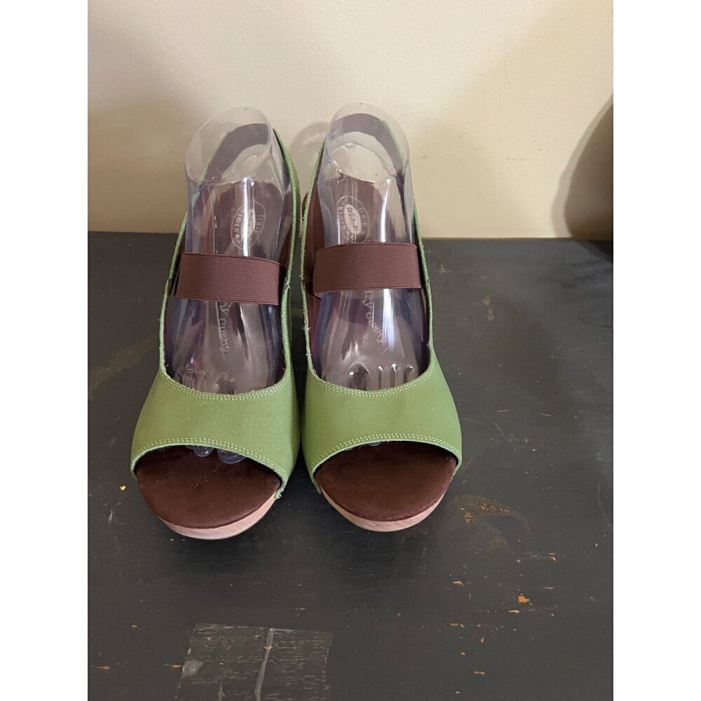 Dr. Scholl’s Originals Feel Crazy Wood Wedge Sandals Sz 10M Green - Picture 2 of 7